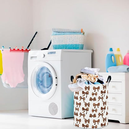 CLOCOR Large Laundry Basket,Waterproof Nursery Hamper,Collapsible Fabric Storage Container,Room Decor,Gift Basket（Leopard Print Bow)