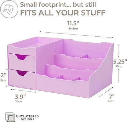 Uncluttered Designs Makeup Organizer With Drawers - Modern Countertop Storage for Cosmetics - Chic Vanity Holder for Perfume, Skincare, Brush, Lipstick, Nail Polish Organization & Display (Purple)
