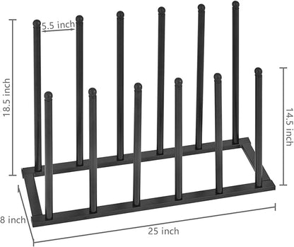 MyGift Modern Black Metal Boot Rack for Tall Boots Storage, Free Standing Entryway Shoe Rack Walk-In-Closet Boot Organizer with 12 Long Posts, Holds 6 Pair