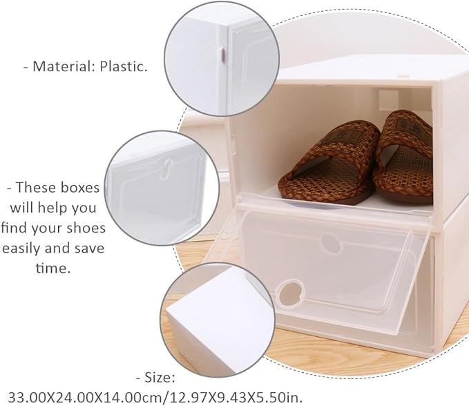 Uonlytech Stackable Plastic Shoe Boxes with Dustproof Flip Lids, 33X24X14Cm White Round Heart Design, 6pcs Shoe Storage Containers for Closet Organization