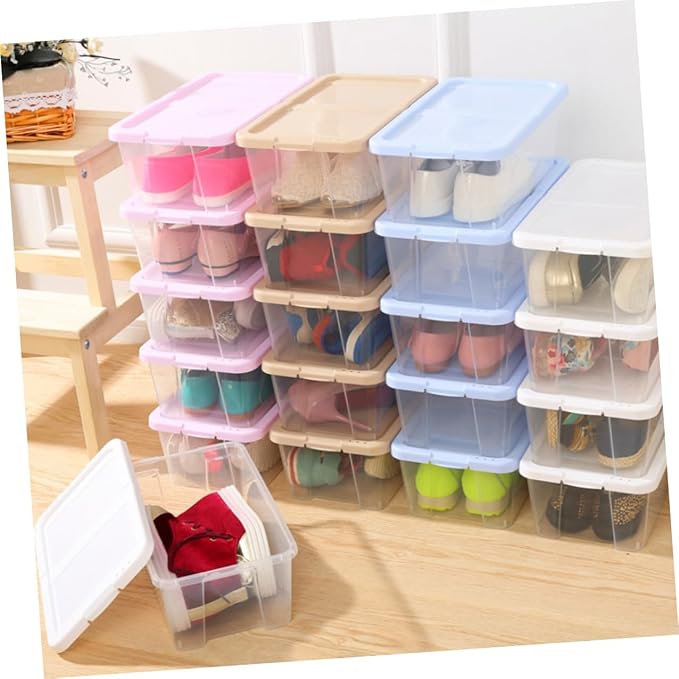 Stackable Shoe Storage Boxes with Lid Plastic Shoe Organizer Case for Household and Closet 2pcs Set