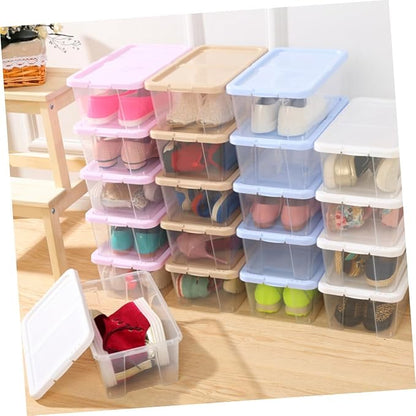 Stackable Shoe Storage Boxes with Lid Plastic Shoe Organizer Case for Household and Closet 2pcs Set