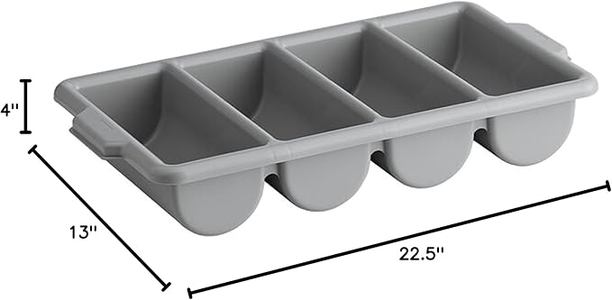 TrueCraftware- 4 Compartments Silverware Organizer Cutlery Tray Gray Color 22-1/2" x 13" x 4"- Plastic Utensils Drawer Holder Cutlery Holder for Kitchen Home and Restaurant Organization