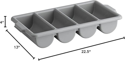 TrueCraftware- 4 Compartments Silverware Organizer Cutlery Tray Gray Color 22-1/2" x 13" x 4"- Plastic Utensils Drawer Holder Cutlery Holder for Kitchen Home and Restaurant Organization