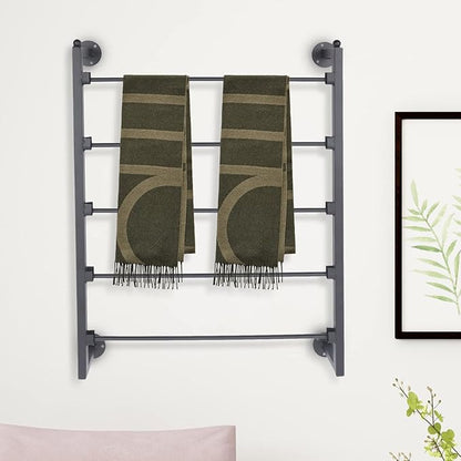 5-Tier Wall Mounted Scarf Display Rack, 23.6 x 29.5in Metal Scarf Holder, Commercial Hijab Organizer Stand, Space Saving for Retail Stores, Boutiques, Home (Black)
