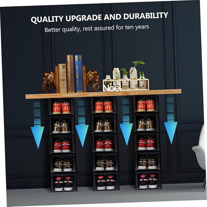 SOLUSTRE 6Pcs Stackable Plastic Shoe Storage Boxes Magnetic Door Dustproof Sneaker Case Sturdy Organizer for Closet and Display for Footwear Storage