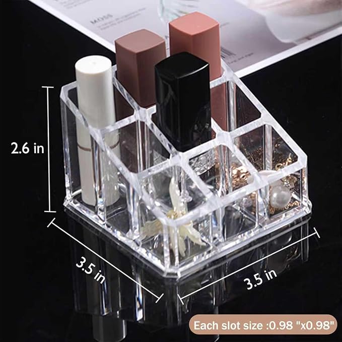 Lipstick Organizer and Storage, 9 Slots Clear Case Display Rack Holder (QX152)