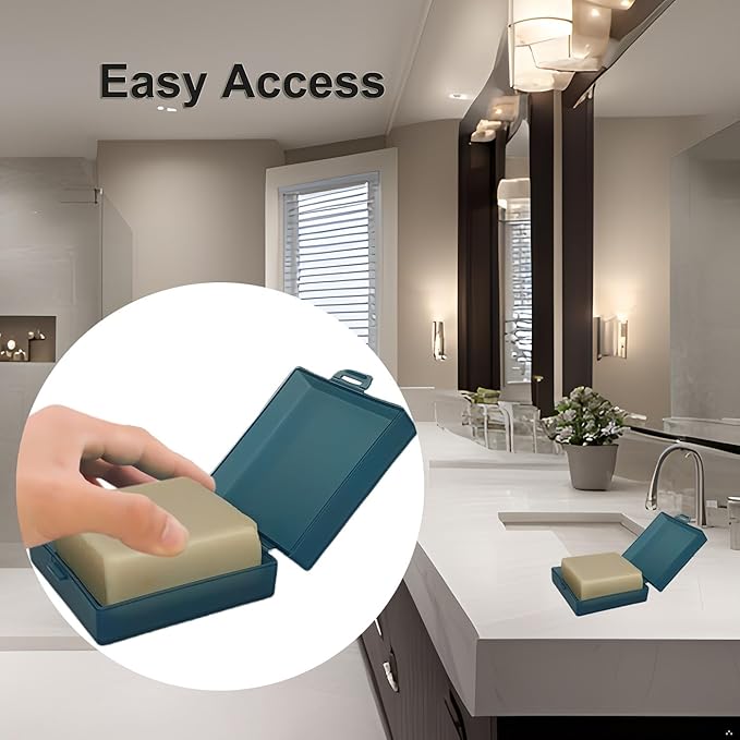 Soap Holder 2 Pack, Shower Bar Case Fit Dr Squatch, Waterproof Travel Container with Lid, Square Bathroom Soap Dish Box for Camping, Gym and Outdoor Traveling (Blue/Clear)
