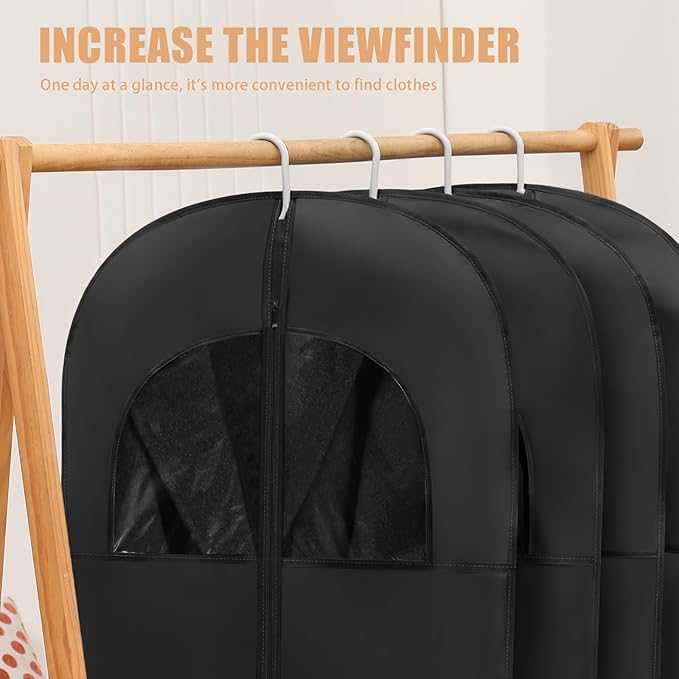 Kimmama Dress Bags for Gowns, Garment Bags for Hanging Clothes, Garment Protector Cover for Wedding Dress, Suit, Dance Costumes, Coat, PEVA, Black, 23.6" x 43.3"