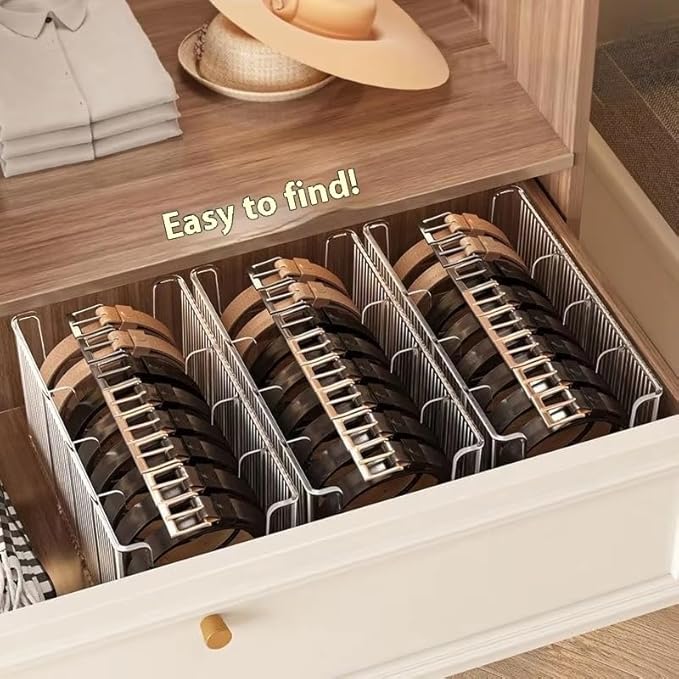 Drawer Organizer for Belt, Tie, Wallet & Accessories | Transparent Belt Storage Box with Removable Dividers – Slim Closet Organizer, Space-Saving Design, Customizable Compartments (2)