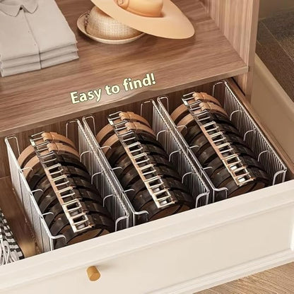 Drawer Organizer for Belt, Tie, Wallet & Accessories | Transparent Belt Storage Box with Removable Dividers – Slim Closet Organizer, Space-Saving Design, Customizable Compartments (2)