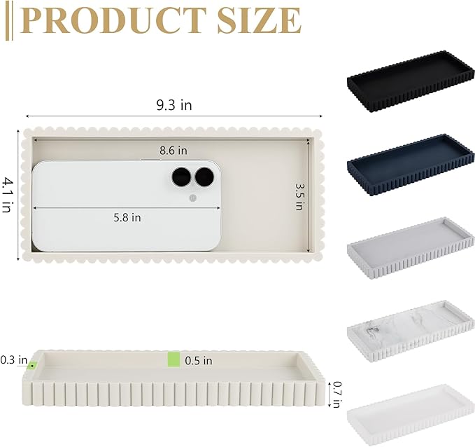 Silicone Bathroom Tray Small Vanity Organizer Rectangle Sink Caddy Sponge Holder Kitchen Counter Decor for Dish Soap, Perfume, Candle, Beige