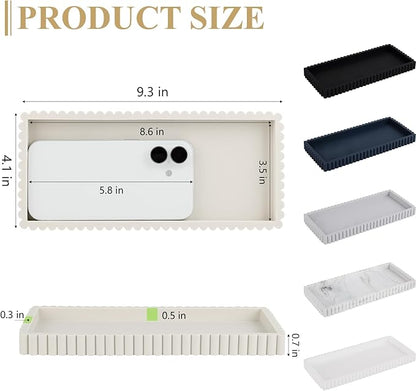 Silicone Bathroom Tray Small Vanity Organizer Rectangle Sink Caddy Sponge Holder Kitchen Counter Decor for Dish Soap, Perfume, Candle, Beige
