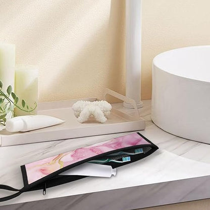 Portable Travel Tableware Box Pink Marble Flatware Storage Box Case Travel Utensils Cutlery Case with Bag for Fork Spoon Chopsticks