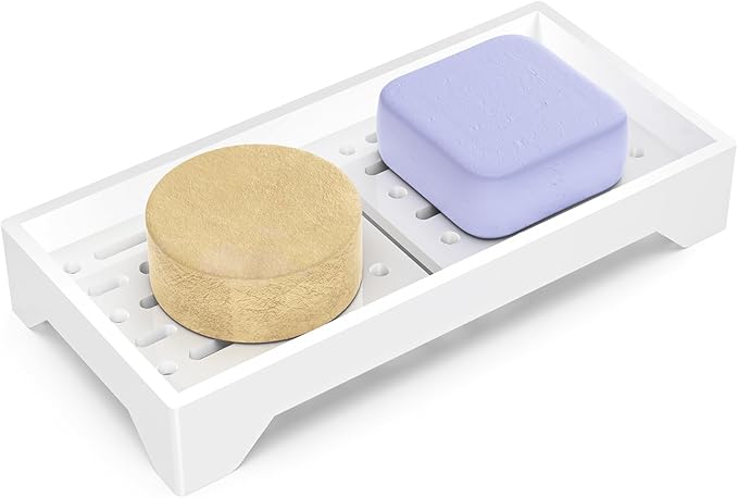 NiHome Self Draining Acrylic Soap Dish Fit for Kitsch, Durable Bathroom & Kitchen Soap Holder with 360° Airflow, Elegant Slotted Design to Keep Soap Bars Dry & Free from Residue, Easy to Clean (White)