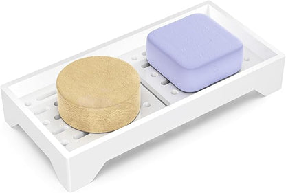 NiHome Self Draining Acrylic Soap Dish Fit for Kitsch, Durable Bathroom & Kitchen Soap Holder with 360° Airflow, Elegant Slotted Design to Keep Soap Bars Dry & Free from Residue, Easy to Clean (White)