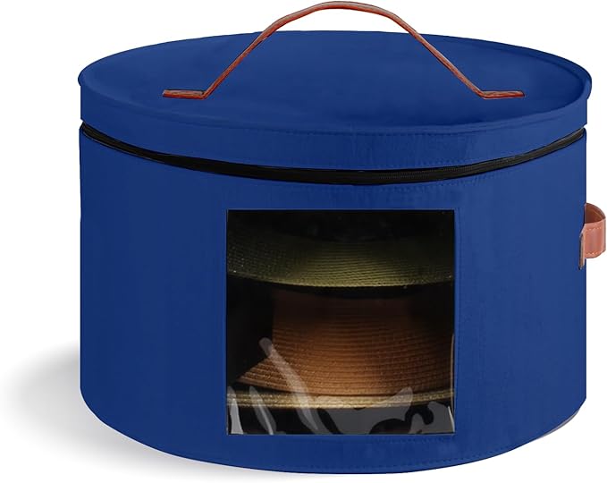 Samplife Hat Box,Hat Storage Box,Stackable Round Brim Hats Organizer Bag Container for Closet,Travel Hat Boxes for Women, Cowboy Hat Organizer, FoldableTravel Cap Boxes (06-Blue, 16.5" D x 10.5" H)