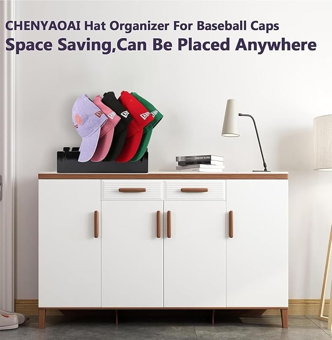 CHENYAOAI Hat Organizer for Baseball Caps, 2 Pcs No Install Acrylic Hat Stand for 14 Baseball Caps, Hat Racks for Caps Display and Organizer for Bedroom, Closet, Dresser, Office, Hat Holder