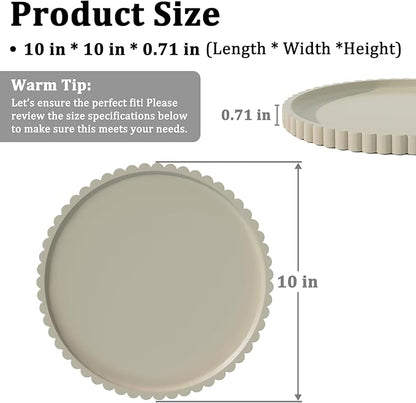 Silicone Bathroom Vanity Tray, Modern Round Decorative Tray for Countertop, Waterproof & Unbreakable Cosmetic Perfume Organizer, Extra-Thick & Sturdy, Easy to Clean Candle Tray (Khaki, 10 inch)