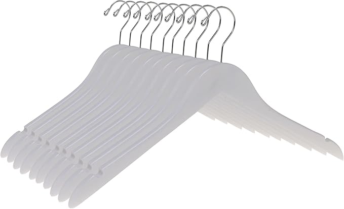 Quality Semi Curved White Wooden Suit Hangers, 80-Pack Smooth Finish Solid Wood Coat Hanger with Swivel Hook, Jacket, Pant, Dress Clothes Hangers White, 80