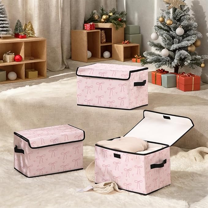 Stackable Clothes Storage Bins with Lids,Closet Organizers Fabric Cat Printing Box for Home and Office,Blanket Clothes Organizers,Under Bed Storage Containers 3 Pack.