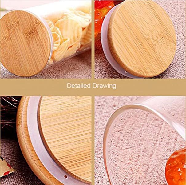 2PCS 200ml/6.7oz Glass Food Storage Containers Airtight Canisters Food Jars with Bamboo Wooden Lids Pantry Organization for Sugar Candy Coffee Bean Tea Rice and Spice Jars