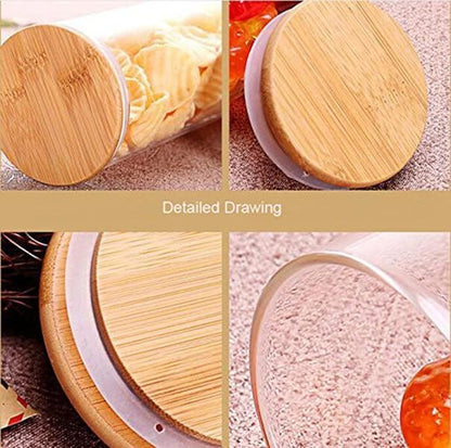2PCS 200ml/6.7oz Glass Food Storage Containers Airtight Canisters Food Jars with Bamboo Wooden Lids Pantry Organization for Sugar Candy Coffee Bean Tea Rice and Spice Jars