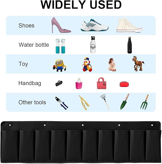 RVZONE RV Shoe Pockets 10 Pockets Heavy Hanging Bedside Storage Organizer with Sturdy Hooks Storage Pockets Hangs on bed for Shoes Toys and Tool Accessories