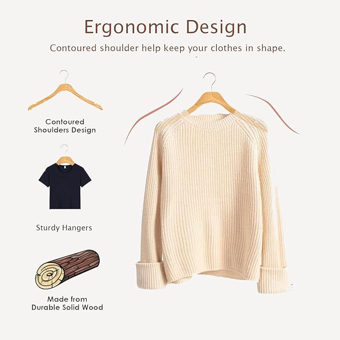 Natural Slim Solid Wood Coat 20 Pack Wooden Clothes Hangers,16.7inch Ultra Thin Space Saving Wooden Adult Hangers,Heavy Duty Suit Non Slip Hangers for Jacket Shir Suit