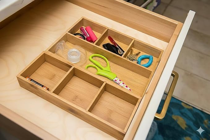 Lipper International 824, Bamboo Wood 4-Compartment Organizer Tray, 11 5/8" x 7 7/8" x 1 3/4"