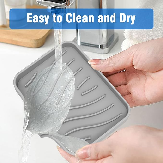 AIMAIAIMAI 3-Pack Silicone Soap Dish Set – Bar Soap Holder with Self-Draining Design, Easy-Clean Tray for Shower, Bathroom, Kitchen, and Tub (Gray)