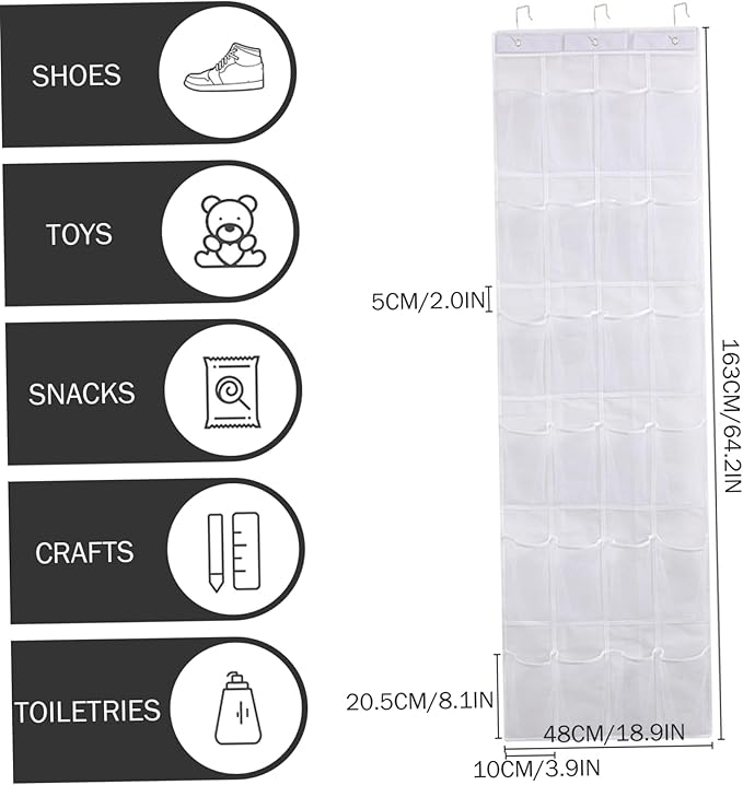 Hanging Shoe Organizer, Shoe Hanger for Door 24 Mesh Pocket Over The Door Organizer Space Saving Hanging Storage Holder with Hooks 64x19 Inch White