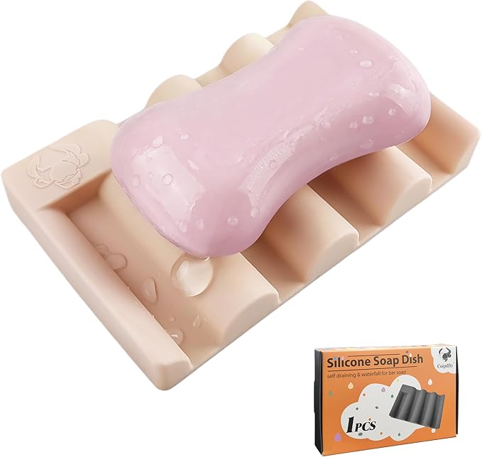 Silicone Soap Dish,Self Draining Soap Holder Perfect for Shower,Bathroom Sink,Kitchen Sink & Travel,Non-Slip Bar Soap Holder Extend Soap Life,Keep Soap Bars Dry & Easy Cleaning Pink-1Pcs