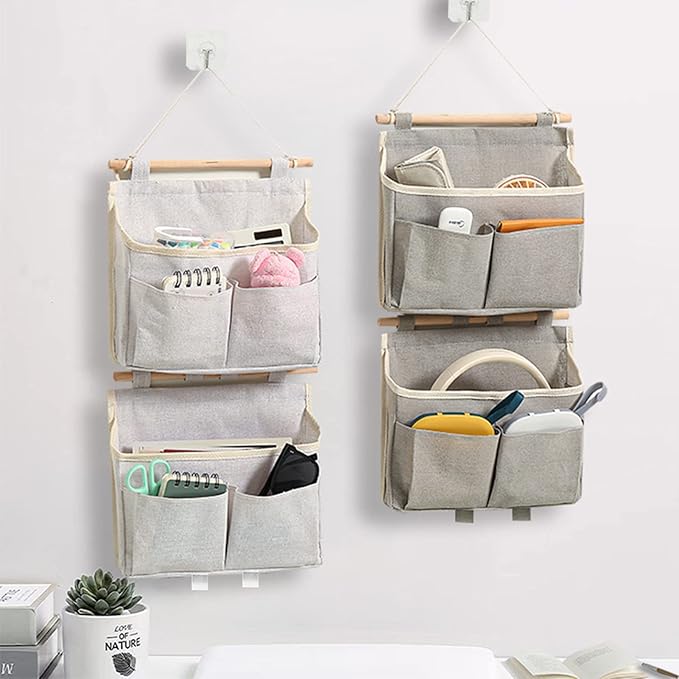 Wall Mount Hanging Storage Bags Linen Organizer with Sticky Hook for Kitchen Bedroom Office