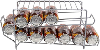 Home Basics Steel Can Dispenser, (Silver) 12 Can Soda Organizer For Refrigerator And Pantry | 2 Tier Can Holder