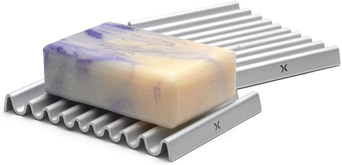 Xympo Aluminum Soap Dish (Pack of 2) – Rustproof Anodized Metal Soap Holder with Fast Drainage, Non-Slip Silicone Base, Modern Minimalist Design – Durable & Easy to Clean for Bathroom, Kitchen & Sink