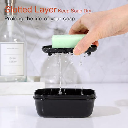 Quatish 2 Pack Travel Soap Container, Portable Soap Holder with Lid, Travel Bar Soap Holder, Soap Case for Camping Gym Travel, Soap Box for Bathroom,Black