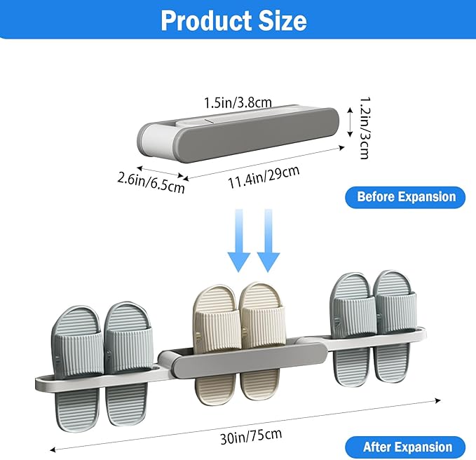 COVRA 3-in-1 Foldable Wall-Mounted Shoe Rack, Adhesive No-Drill Slipper Organizer for Closet, Bathroom, or Living Room Doors (Gray)