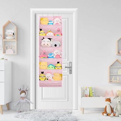 SLEEPING LAMB Over The Door Shoe Rack with Large Deep Pockets, Kids Shoe Organizer for Closet Door, Narrow Hanging Boots Storage, Pink