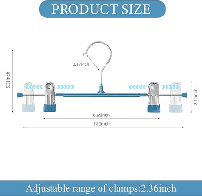 Pants Hangers with Clips 10 Pack Adjustable Skirt Hangers for Women Non-Slip Trousers Hanger for Jeans Clothes Hangers for Pants Heavy Duty Space Saving Shorts Hangers,Blue,12Inch