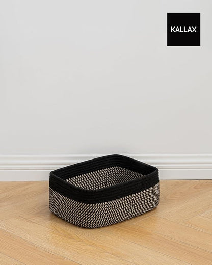 Small Woven Basket, 13.5 x 9.5 x 5 Inches, Storage Basket for Organizing, Cute Small Rope Shelf Closet Cube Storage Bins Baskets for Shelves, Dog Toy Gift Baskets Empty, 3 Pack Black & Brown