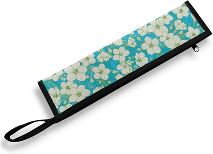 COEQINE White Floral Travel Silverware Chopsticks Carrying Bag Storage Case Storage Leafproof Travel Frok Spoon Knife Case for Work Picnic Travel