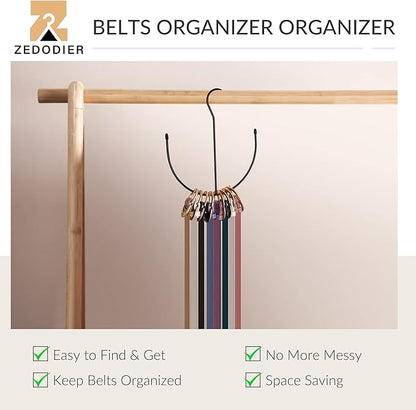 ZEDODIER Belt Hangers, Belt Rack Black Closet Accessories Organizers, Closet Organizer Hook Rack for Belt, Ties, Scarves, Camisoles, Hats, Bras, Shoes