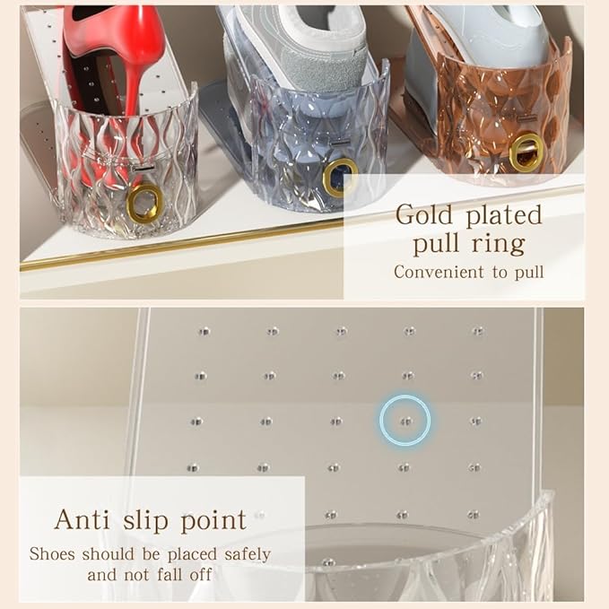 Shoe Slots Organizer, 15 Pack - Adjustable Shoe Stacker for Closet Storage, Clear Double Layer Space Saver, Durable and Stackable Shoe Holder for Sneakers Heels and Flat