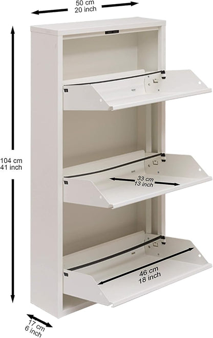 Mabel Home Modern 3 & 4 Drawer Shoe Cabinet, 3-4Tier Shoe Rack Storage Organizer, (White) (3 & 4Tier) (3 Tier)