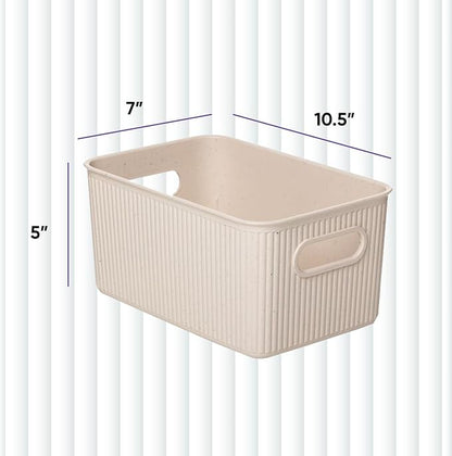 Superio Ribbed Collection - Eco-Friendly Decorative Plastic Basket Open Home Storage Bins Organizer Basket and Lid, Medium (1 Pack) Containers for Organizing Closet Storage Bins for Shelves - 5 Liter