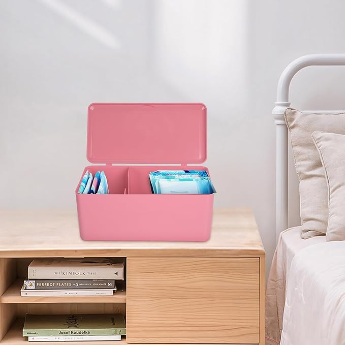 Pad and Tampon Organizer for Bathroom,Sanitary Napkin Holder, Pad and Tampon Organizer for Period, Sanitary Napkin Storage Container, Light Pink