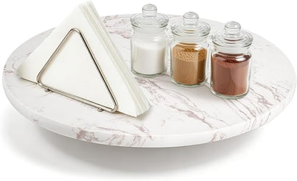 DEAYOU Marble Lazy Susan, Natural Marble Round Tray Turntable Cake Stand, 12" Lazy Susan Cheese Board with Silent Rotating for Serving, Table Display, Cupcake, White, Revolving Cake Leveler Spinner