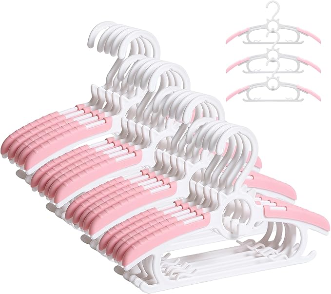 Baby Hangers for Nursery Closet,Infant Hanger 20 Pink Non-Slip and Extendable Plastic Children's Newborn Baby Hanger 11"-14" Adjustable Children Coat Hanger for Girl Boy Toddler Kids Child