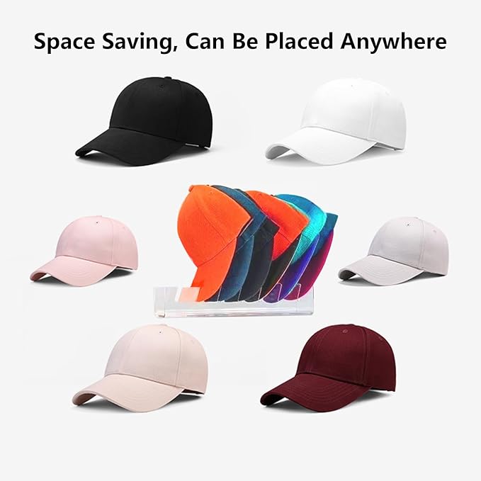 Hat Stand for Baseball Caps, 2 Pack No Install Acrylic Hat Organizer for 14 Baseball Caps, Hat Racks for Baseball Caps Display and Organizer for Bedroom, Closet, Dresser(Clear)